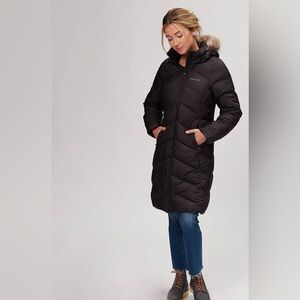 Marmot Montreal 650 Fill Goose Down Puffer Trench Hooded Jacket Womens Size S A2